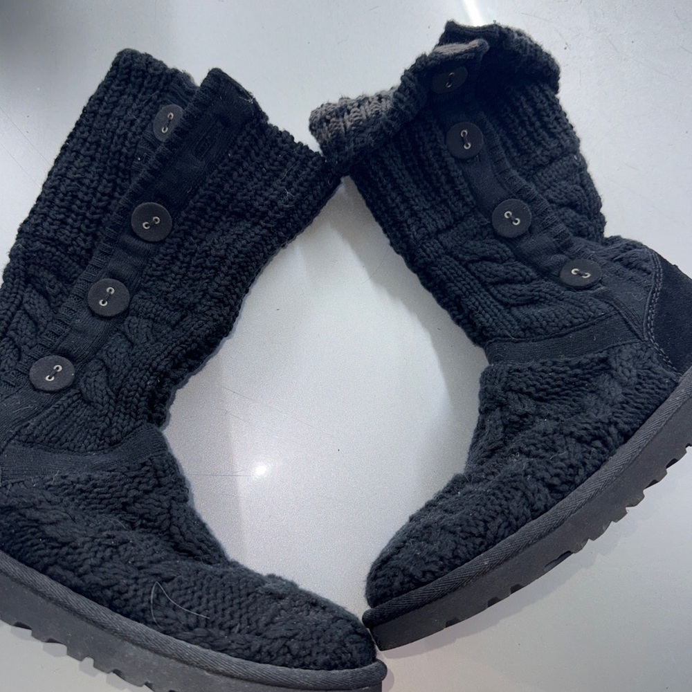 Black Knit Button Boots - Picture 3 of 6